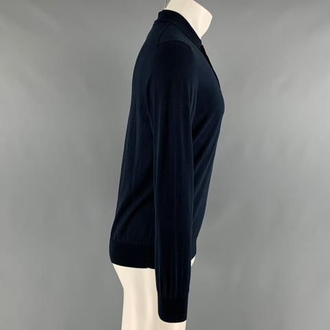 BOGLIOLI Size S Navy Long Sleeve Polo