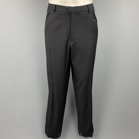 VERSUS by GIANNI VERSACE Size 38 Regular Black on Black Checkered Peak Lapel Suit