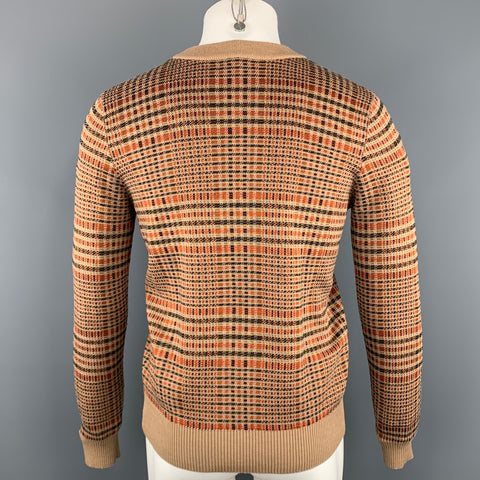 DRIES VAN NOTEN Size S Tan & Orange Plaid Wool Blend Crew-Neck Sweater