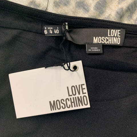 LOVE MOSCHINO Taille 4 T-shirt en coton / modal imprimé animal noir et beige avec strass tête de mort