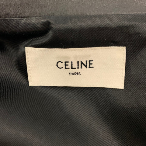 CELINE Size 6 Black Leather Motorcycle Cropped Jacket