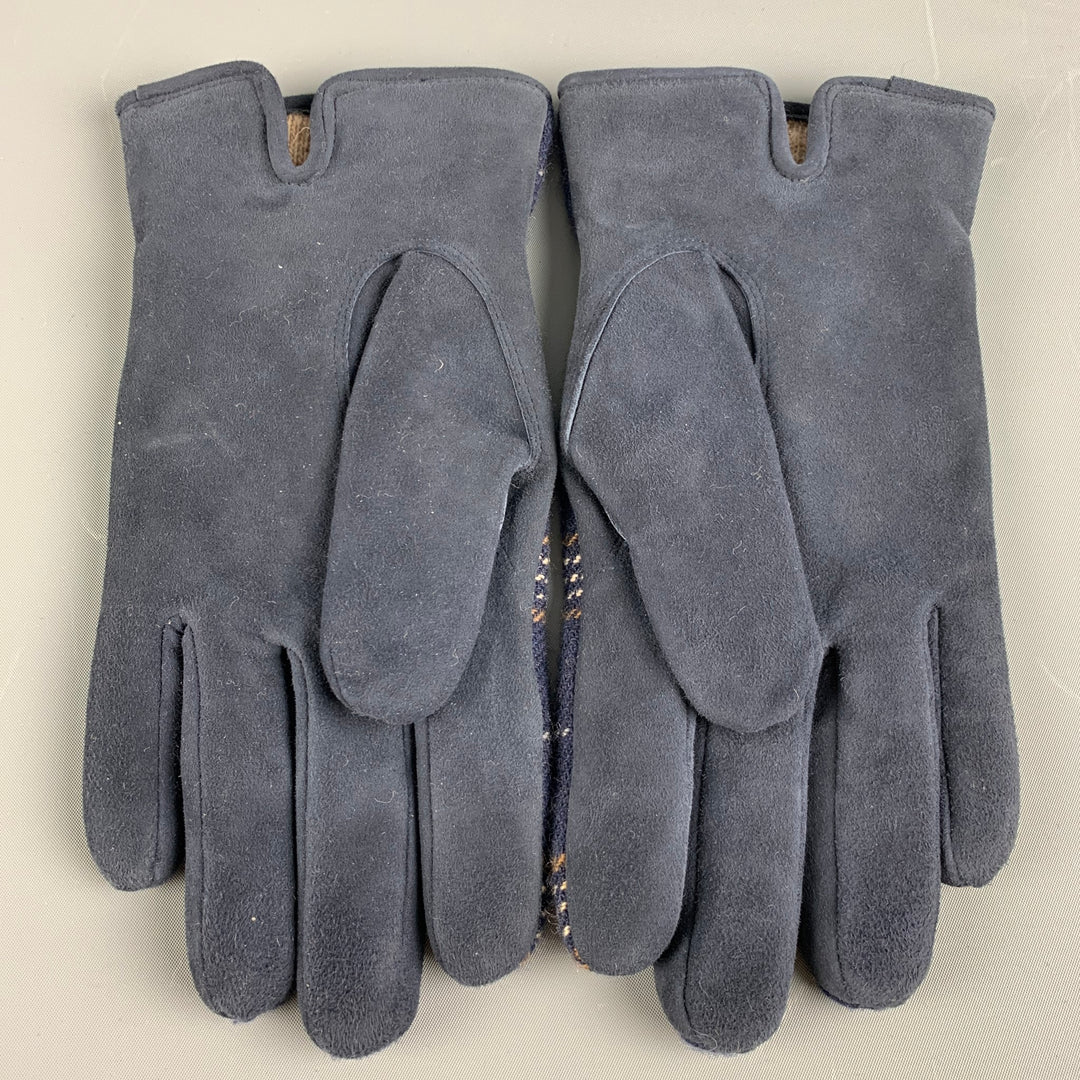 VISVIM Navy Taupe Plaid Suede Cashmere Gloves