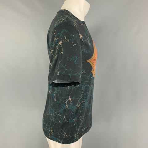 DRIES VAN NOTEN SS 19 Size S Multi-Color Blue Graphic Cotton Crew-Neck T-shirt
