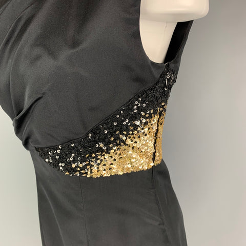 MONIQUE LHUILLIER Taille 4 Robe de cocktail à paillettes en rayonne de soie or noir
