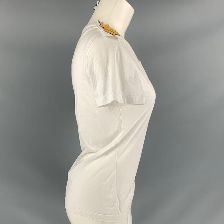 BURBERRY PRORSUM Taille S T-shirt à épaulettes brodées en coton blanc et doré