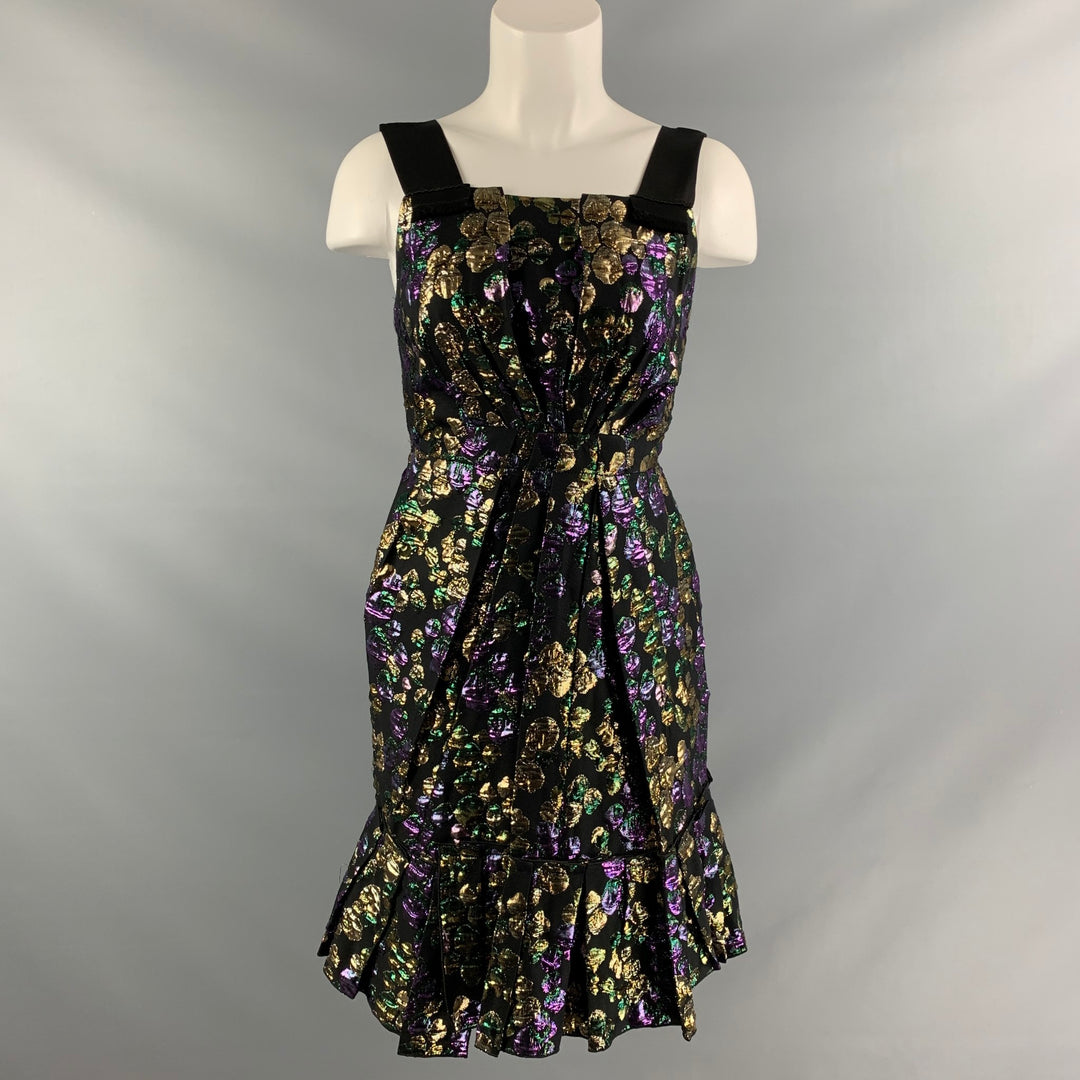 MARC JACOBS Size 2 Black, Gold & Purple Jacquard Cotton Blend Cocktail Sui Generis Designer Consignment MARC JACOBS Size 2 Black, Gold & Purple Jacquard Cotton Blend Cocktail Sui Generis Designer Consignment