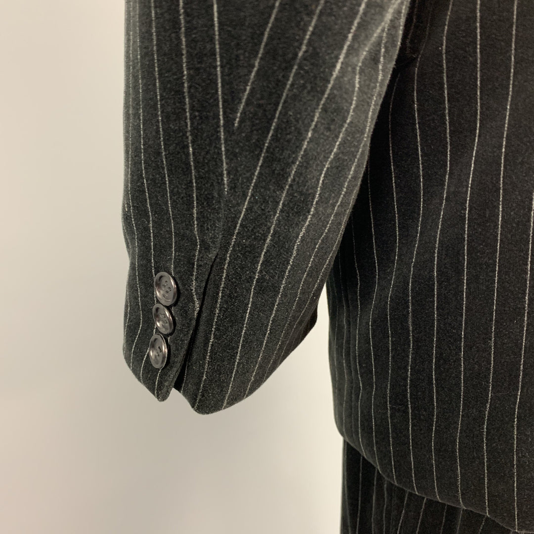 GASPAR SALDANHA Size 44 Regular Black Stripe Velvet Peak Lapel Suit