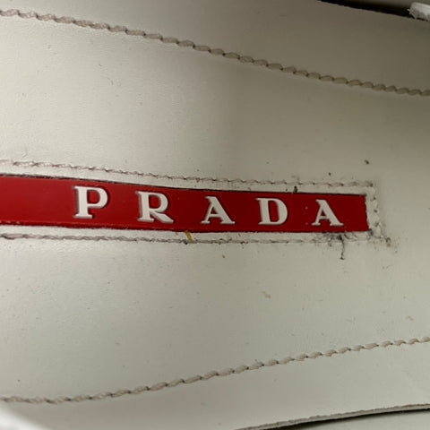 PRADA Size 11.5 White Leather Lace Up Sneakers