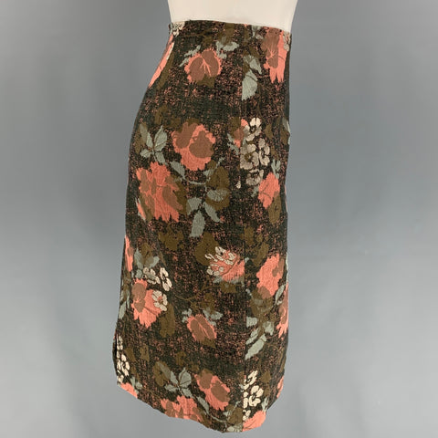 DRIES VAN NOTEN Taille 6 Noir Rose Vert Argent Coton Mélange Jupe Florale
