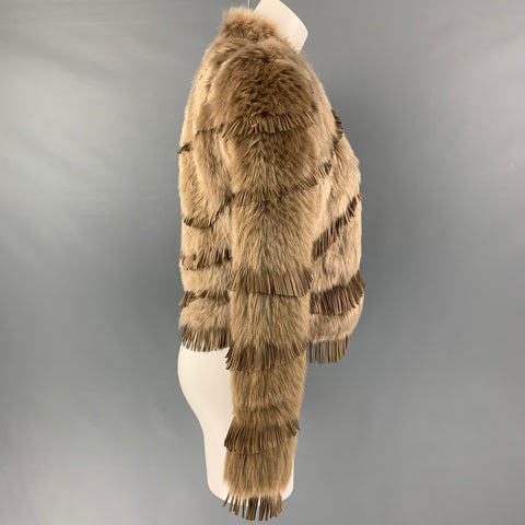 RALPH LAUREN Size 4 Tan Lamb Shearling Cropped Jacket