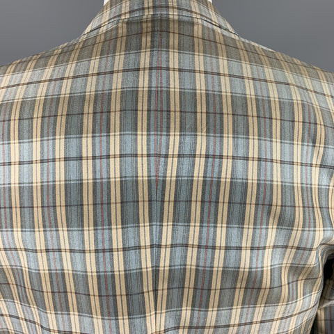 MARC by MARC JACOBS Size L Teal Blue Plaid Silk Notch Lapel Sport Coat