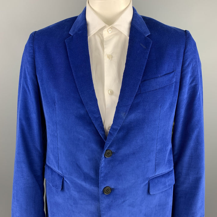 PAUL SMITH Size 42 Regular Royal Blue Corduroy Notch Lapel Sport Coat