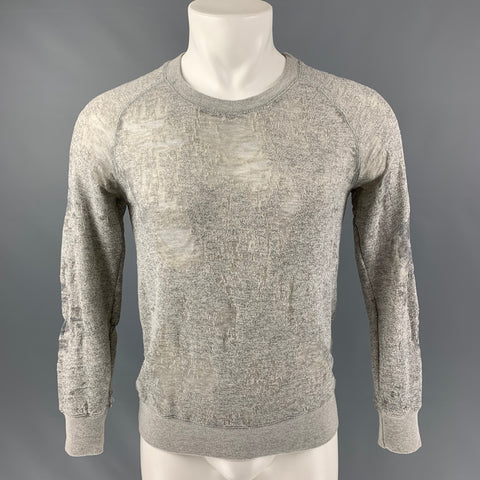 IRO Nona Size S Light Gray Distressed Cotton Blend  Long Sleeve Pullover