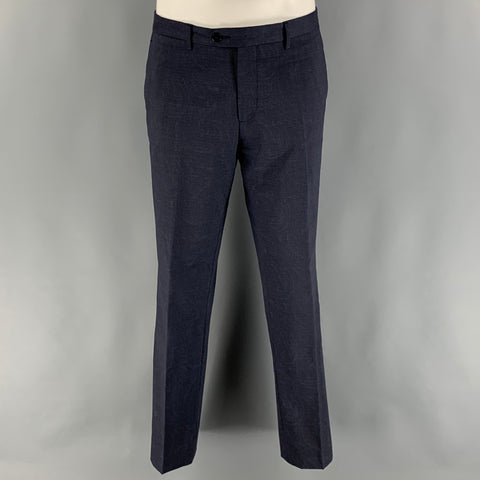 ETRO Size 38 Navy Paisley Wool  Elastane Notch Lapel 32 31 Suit