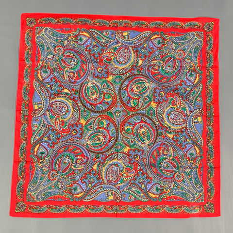 VINTAGE Mouchoir de Poche Paisley Rouge Vert