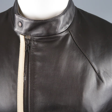 NEIL BARRETT M Brown Leather Moto Inspired Jacket