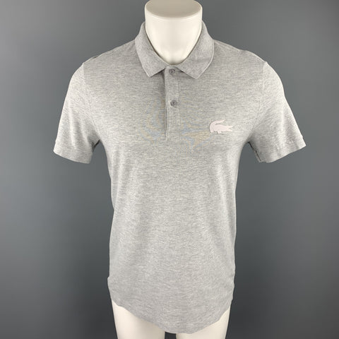 LACOSTE Size M Light Gray Cotton Buttoned Polo