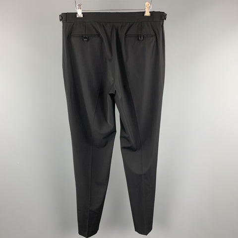 HELMUT LANG Size 32 Black Solid Wool Tuxedo Dress Pants