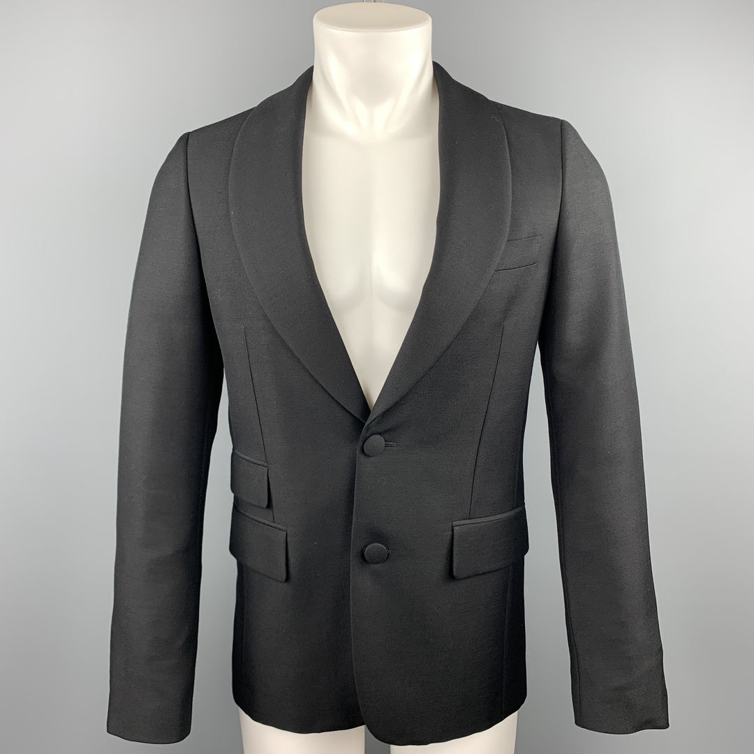 PRADA Talla 36 Abrigo deportivo regular negro de lana sólida / mohair con cuello chal
