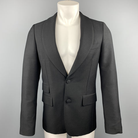 PRADA Size 36 Regular Black Solid Wool / Mohair Shawl Collar Sport Coat