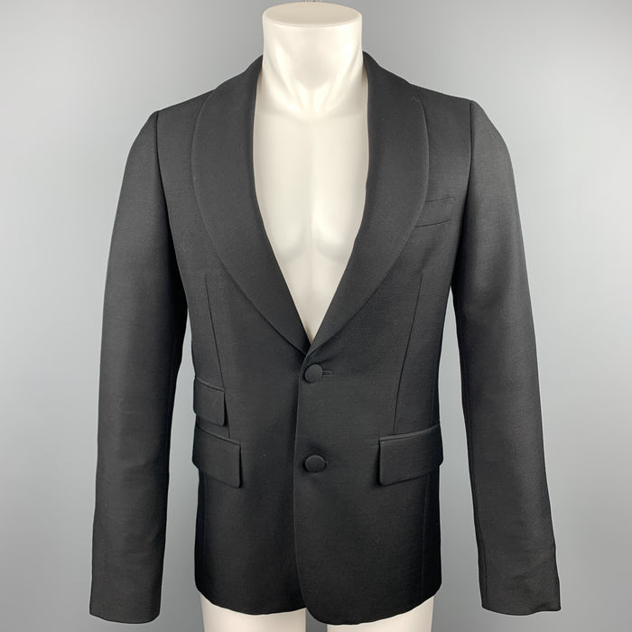 PRADA Size 36 Regular Black Solid Wool / Mohair Shawl Collar Sport Coat