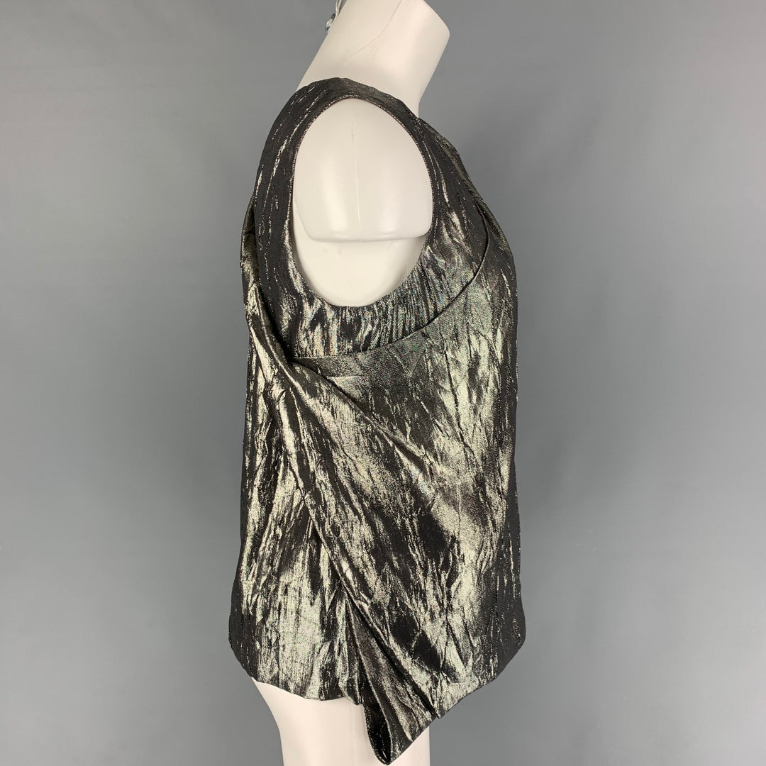 PORTS 1961 Size 6 Silver Silk Polyester Metallic Layered Dress Top