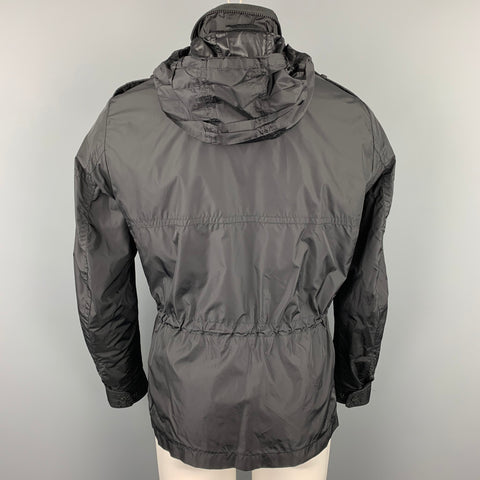 MONCLER Size L Black Polyamide Hooded Jacket