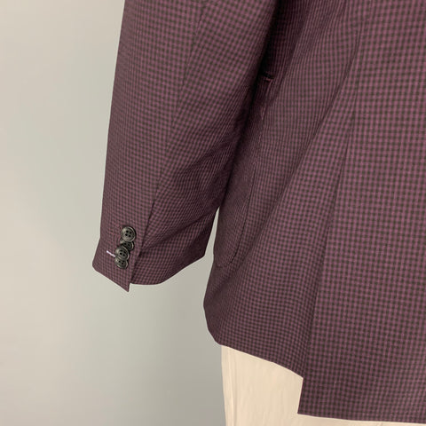 TAYLORBYRD Size 44 Purple Black Checkered Polyester Blend Notch Lapel Coat
