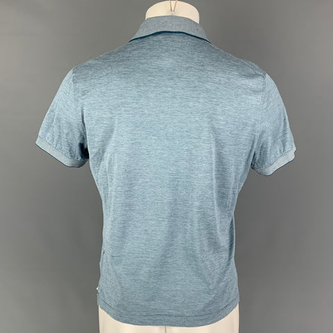 ERMENEGILDO ZEGNA Size S Blue White Heather Cotton Short Sleeve Polo