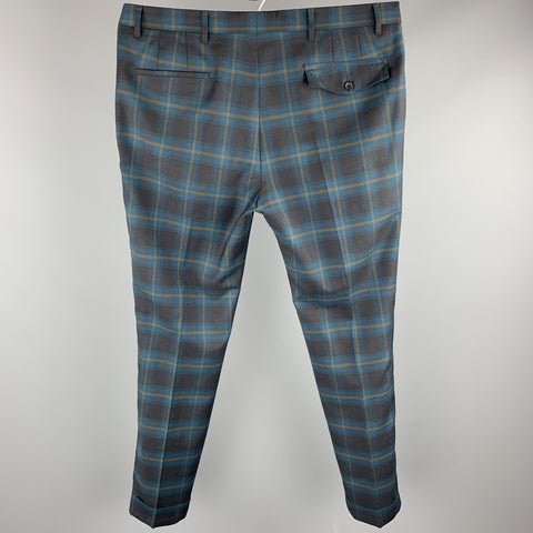 PS by PAUL SMITH Size 36 Teal & Olive Plaid Wool Zip Fly Dress Pants