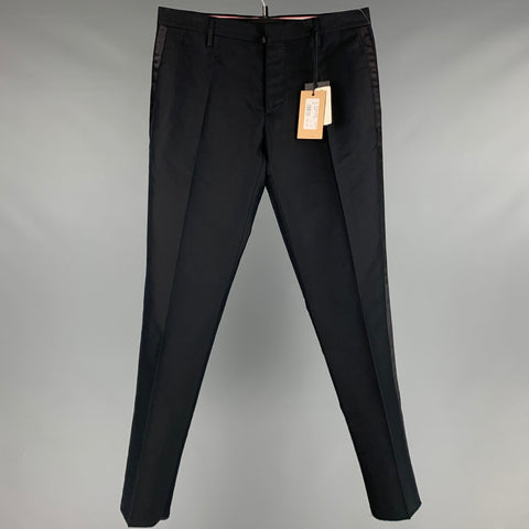 DSQUARED2 Size 32 Black Cotton Silk Tuxedo Dress Pants