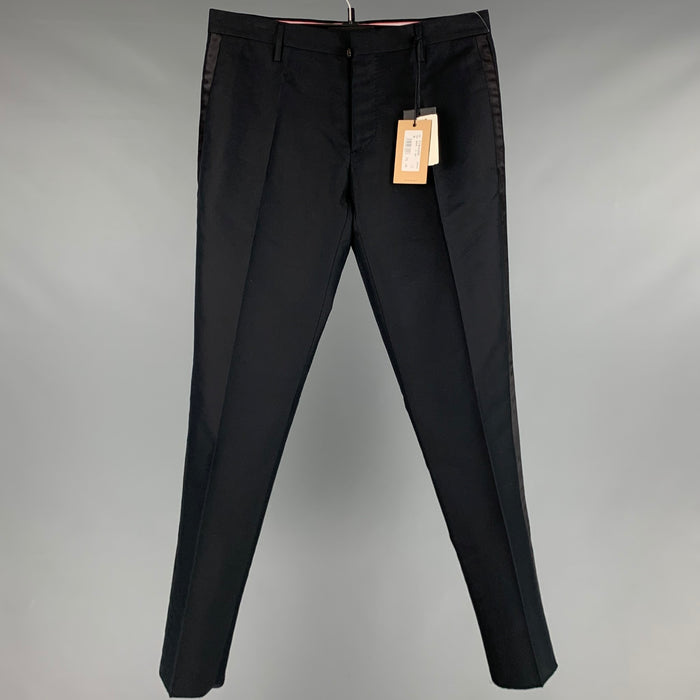 DSQUARED2 Size 32 Black Cotton Silk Tuxedo Dress Pants