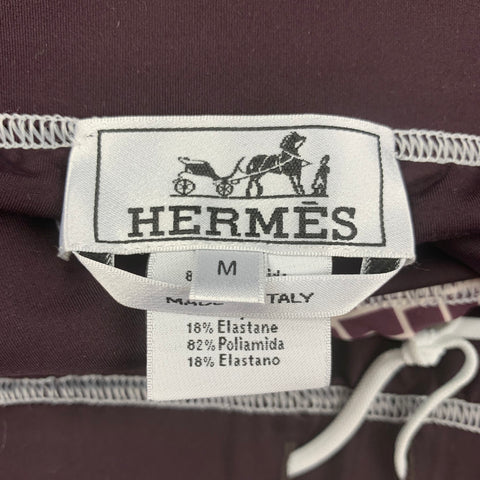 HERMES Size M Brown White Color Block Nylon Drawstring Speedo