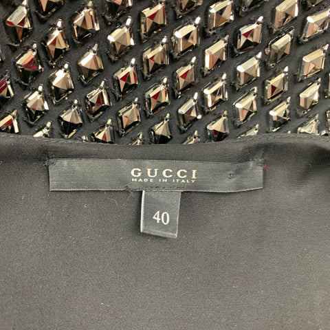 GUCCI Talla 4 Top de vestido sin mangas de seda con cuentas plateadas y negras