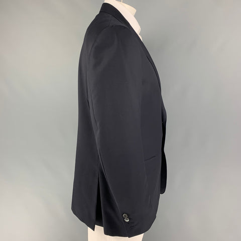 ERMENEGILDO ZEGNA para WILKES BASHFORD Talla 48 Abrigo deportivo de lana azul marino con un solo pecho
