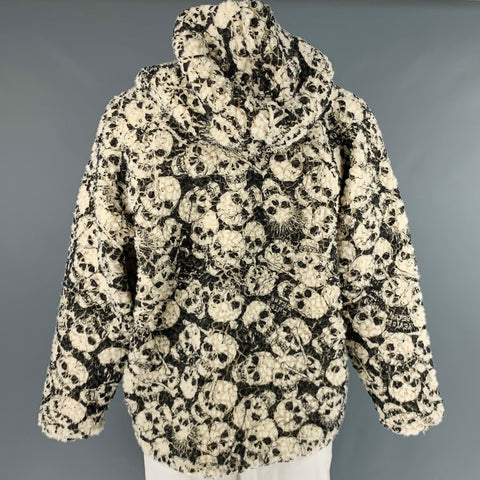 ERL Size XXL Cream White Skulls Acrylic Blend Hoodie Sweatshirt