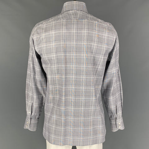 TOM FORD Size L Black & White Plaid Cotton Button Up  Long Sleeve Shirt