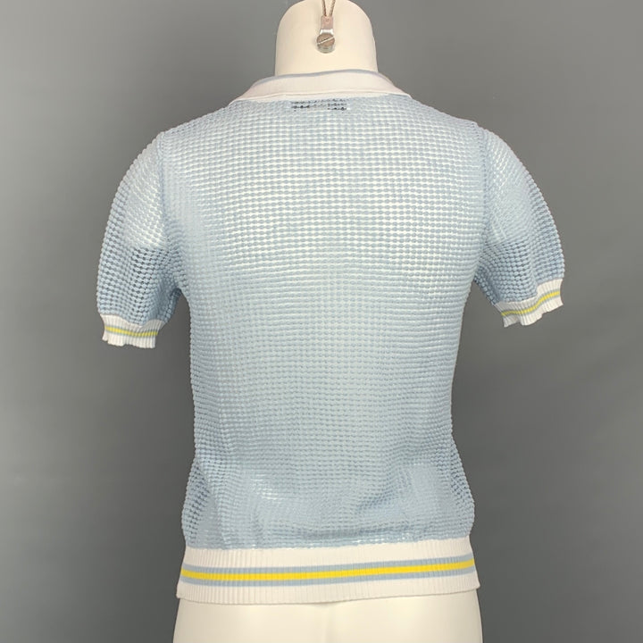 BLUMARINE Size 2 Light Blue & White Textured Polo Shirt