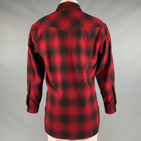 PENDLETON Size M Red Black Plaid Virgin Wool Western Long Sleeve Shirt
