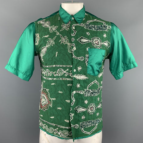 JUNYA WATANABE MAN Size L Emerald Green Embroidered Short Sleeve Shirt