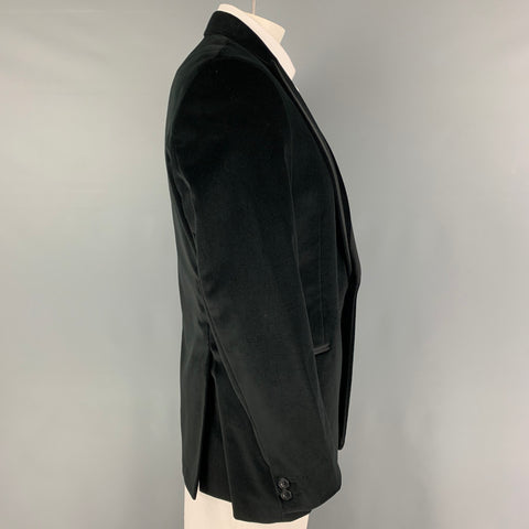 THEORY Size 46 Black Velvet Cotton Lycra Peak Lapel Sport Coat
