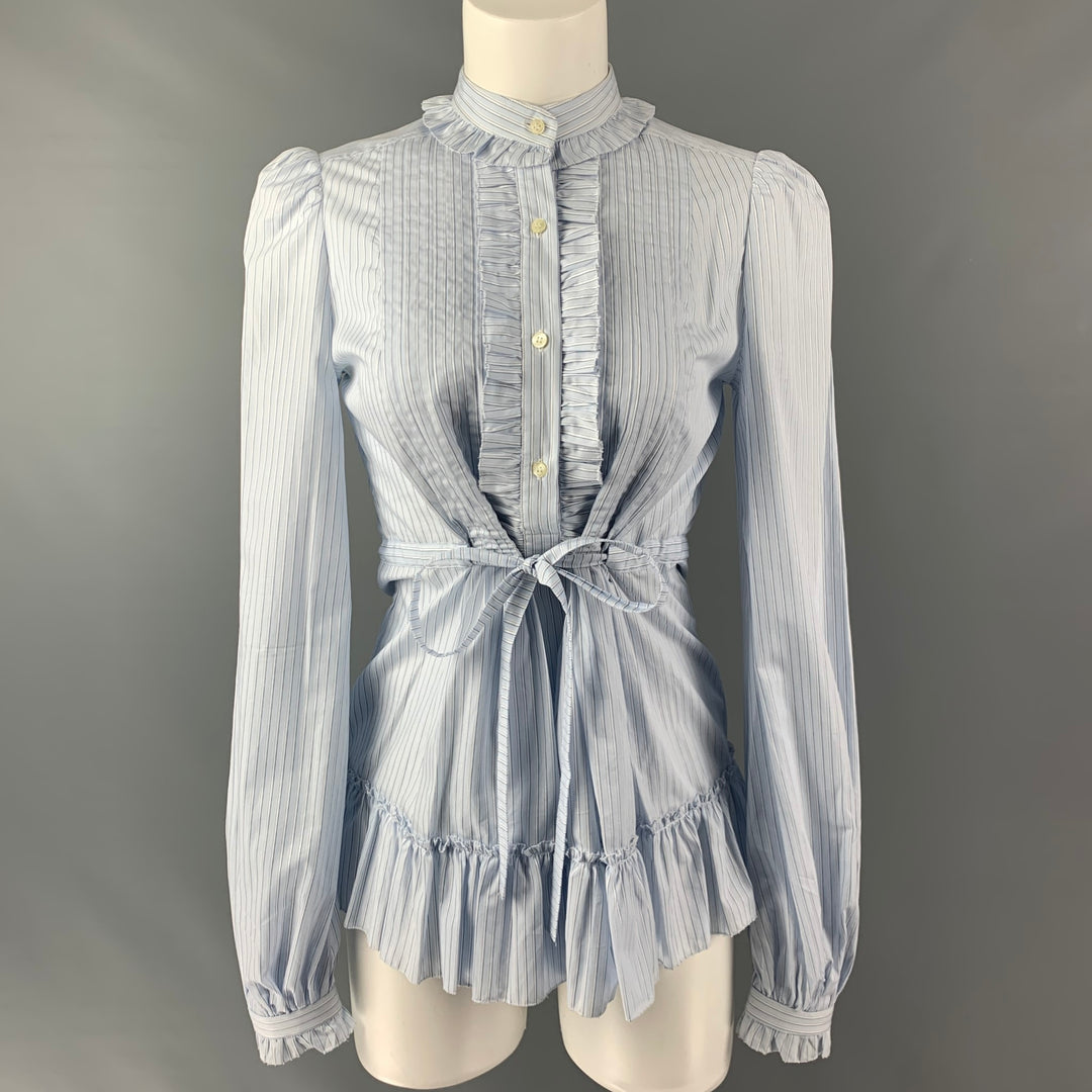 DOLCE & GABBANA Size 4 Light Blue White Cotton Stripe Drawstring Dress Sui Generis Designer Consignment DOLCE & GABBANA Size 4 Light Blue White Cotton Stripe Drawstring Dress Sui Generis Designer Consignment