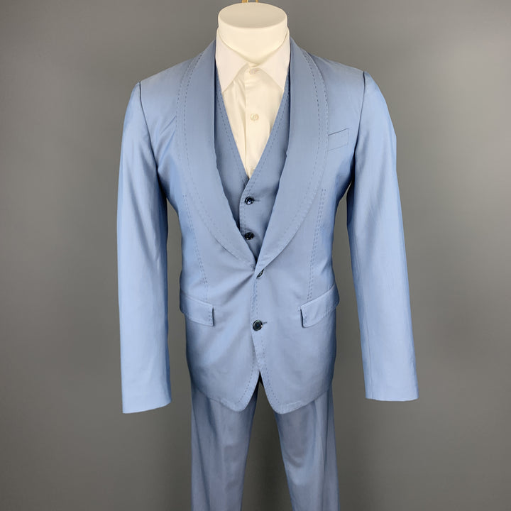 DOLCE &amp; GABBANA Taille 36 Costume à revers châle en laine/soie bleu clair régulier