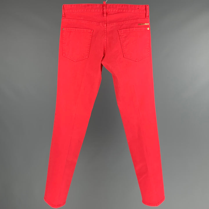 DSQUARED2 Size 32 Red Cotton Elastane Button Fly Jeans