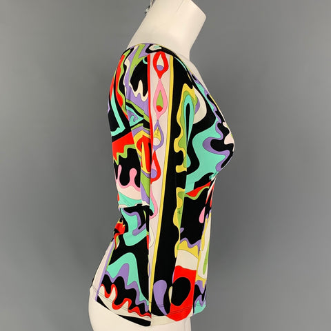 EMILIO PUCCI Size 6 Multi-Color Rayon Abstract Long Sleeve Dress Top