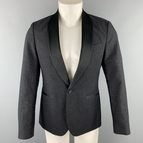 J. LINDEBERG Talla 34 Abrigo deportivo con un solo botón y cuello chal de algodón / lana jacquard negro