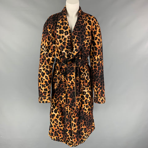 R13 Size XS Brown Black Cotton Animal Print Robe Coat