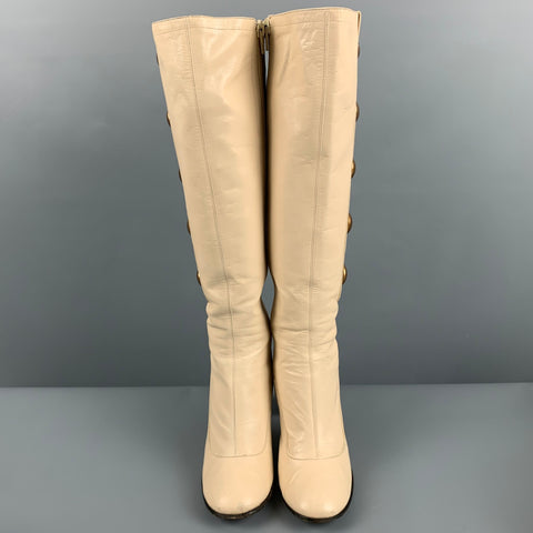 MARC JACOBS Taille 7,5 Bottes à talons épais cloutés en cuir crème