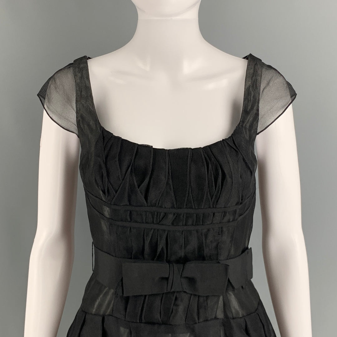 CAROLINA HERRERA Size 4 Black Silk See Through A-Line Dress