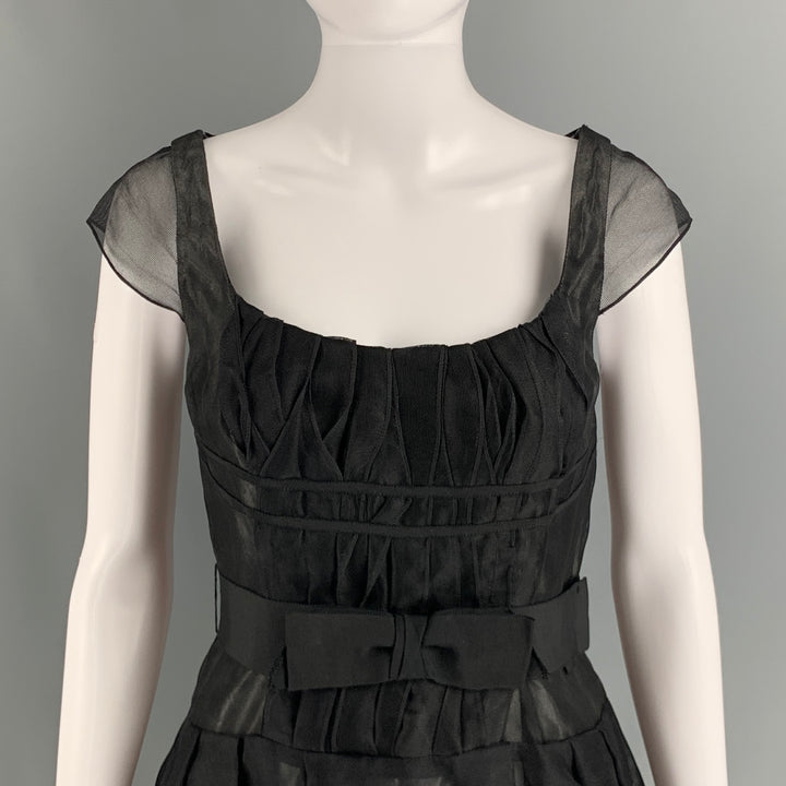 CAROLINA HERRERA Size 4 Black Silk See Through A-Line Dress